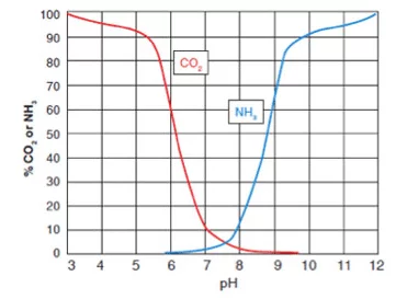 CO 2和pH相關(guān)，影響NH 3的毒性